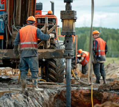 workers drilling a well into the earth