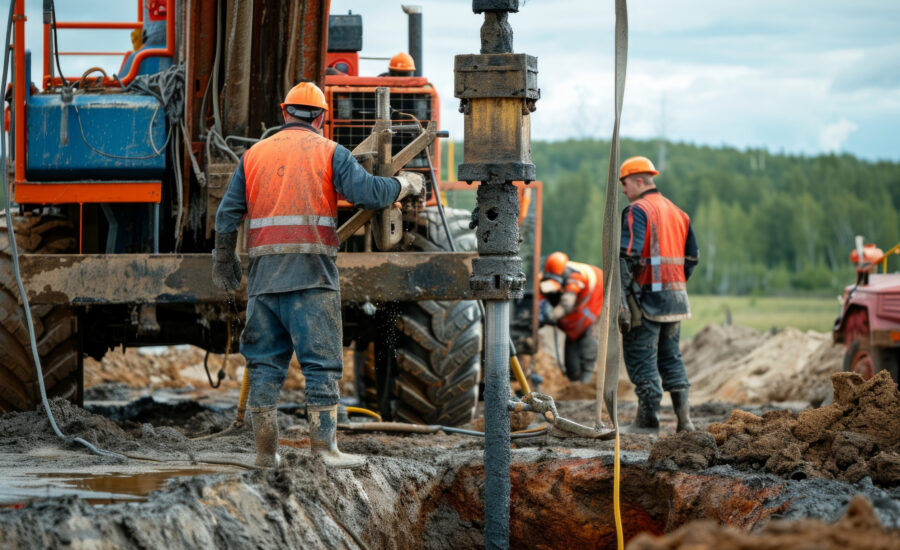 workers drilling a well into the earth